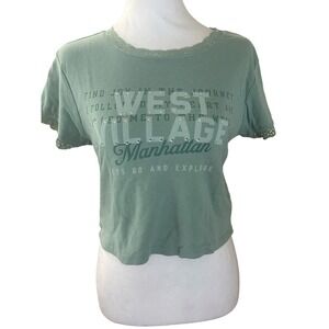 Love & Lazy Days Sage Green Cotton Graphic Print West Village NY Crop Tee SZ L